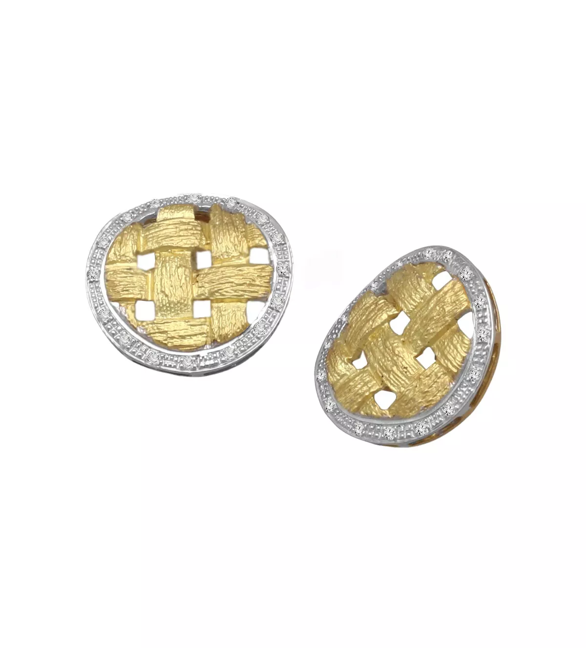 pendientes de oro bicolor 18k con circonitas Mimbre