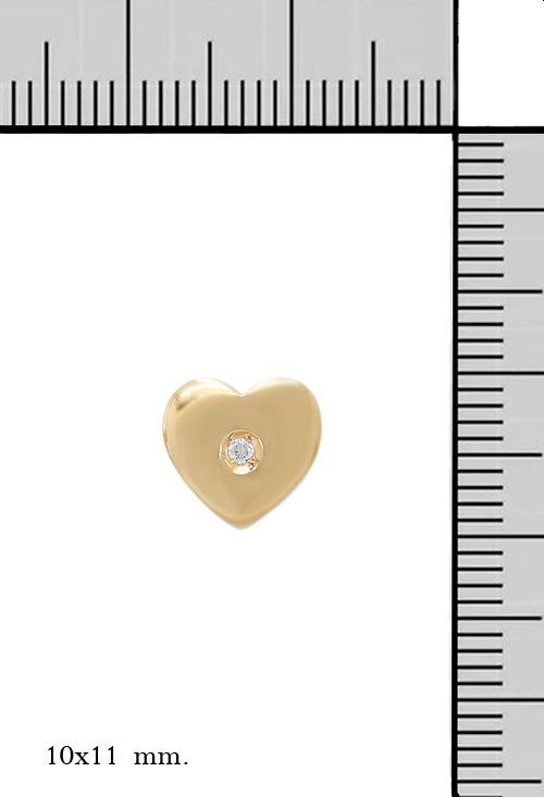 Pendientes oro con diamante, aretes, oro amarillo. 044_2902 pendientes-oro-con-diamante_-aretes-con-forma-corazon-para-enamorados-a-precios-baratos-044-2902 vista con medidas
