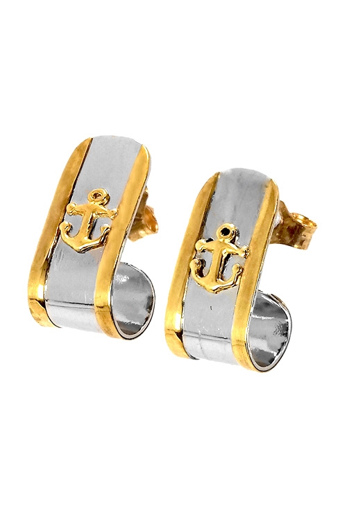 pendientes acero y oro amarillo 18 ktes motivo ancla precio de ocasion outlet joyas 142_0271-2