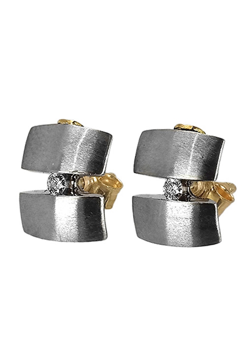 pendientes acero y oro con diamantes talla brillante a precio de ganga 142_0289-2