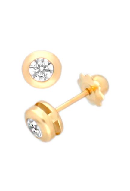 pendientes bebe oro amarillo 18k chatones rosca toma lateral