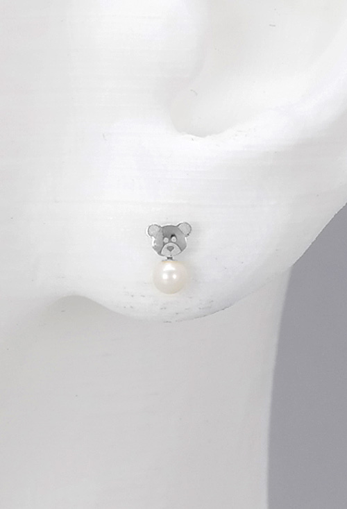 Pendientes bebé oro blanco 18k con perla 234_1995-B pendientes bebe oro blanco 18 kilates y perla cultivada motivo oso precio barato joyeria online foto oreja 234_1995-B_02