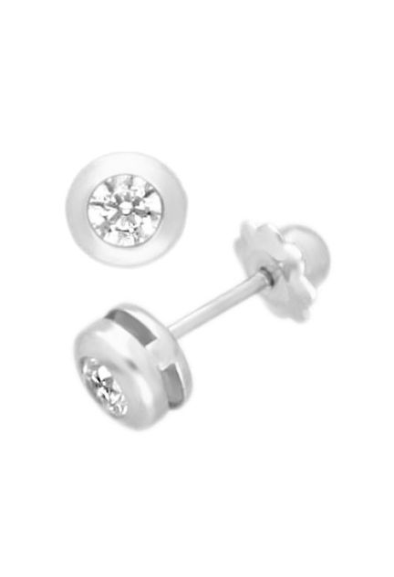 pendientes bebe oro blanco 18k chatones foto lateral