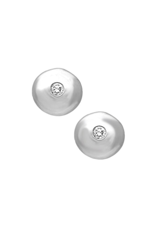 Pendientes oro con diamante tipo chatón 044_5913 pendientes chaton oro blanco irculo convexo con sistemas de presion vista de frente precio ocasion joyeria online 044_5913