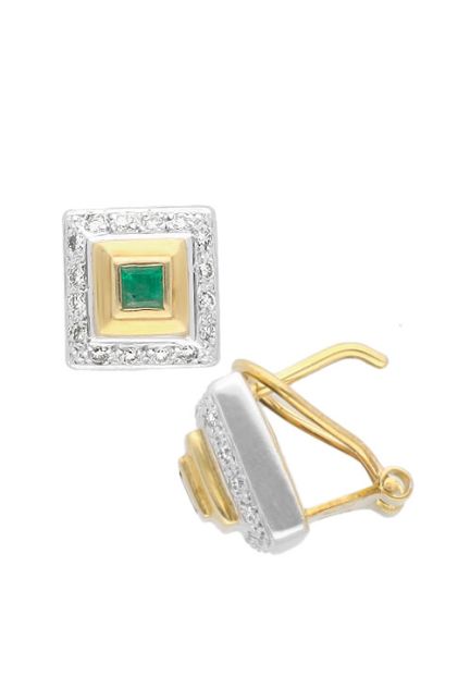 pendientes de oro 18 kilates con esmeralda y diamantes precio barato en joyeria online foto de lado 133_3871-P_01