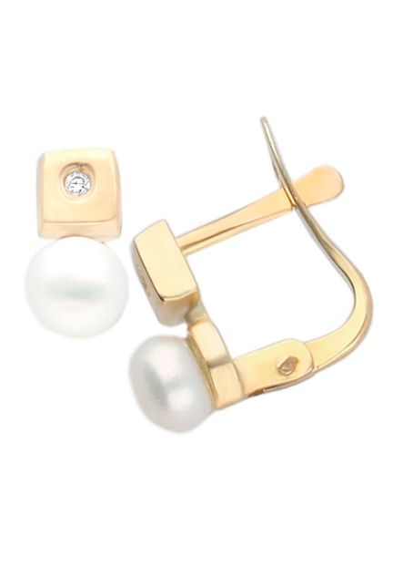 pendientes de oro amarillo 18k con diamantes y perlas cultivadas para recien nacida o bebe foto toma lateral 099_1482_01