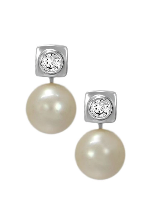 pendientes de oro blanco 18 kilates con perlas cultivadas y diamantes precio muy barato especial online vistos de frente 192_Z1122