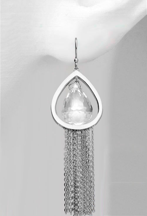 Pendientes plata, largos, con piedras. 132_08748-P pendientes de plata acabado rodio con circon talla pera todo facetado y flecos precio barato para venta en joyeria online fotografia expositor oreja 132_08748-P_02