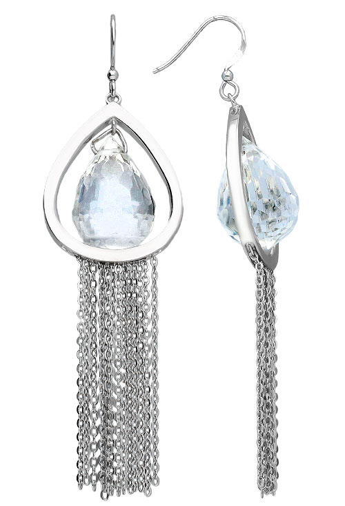 Pendientes plata, largos, con piedras. 132_08748-P pendientes de plata acabado rodio con circon talla pera todo facetado y flecos precio barato para venta en joyeria online fotografia lateral 132_08748-P_01