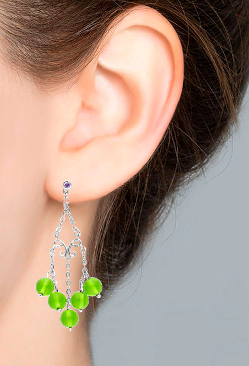 Pendientes largos de plata cuarzos verdes 132_70995-P pendientes largos de `lata cuarzos verdes toma modelo 132_70995-P_02