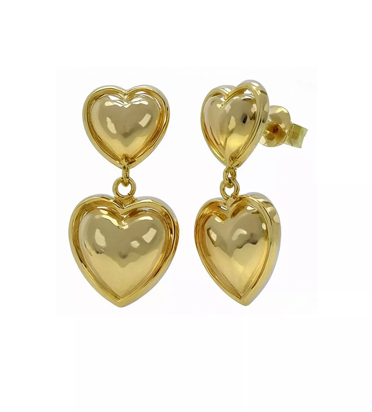 pendientes de oro doble corazon