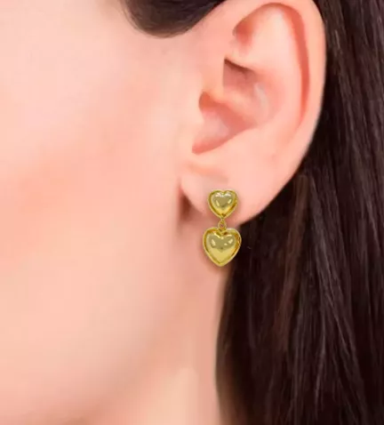 pendientes de oro doble corazon modelo