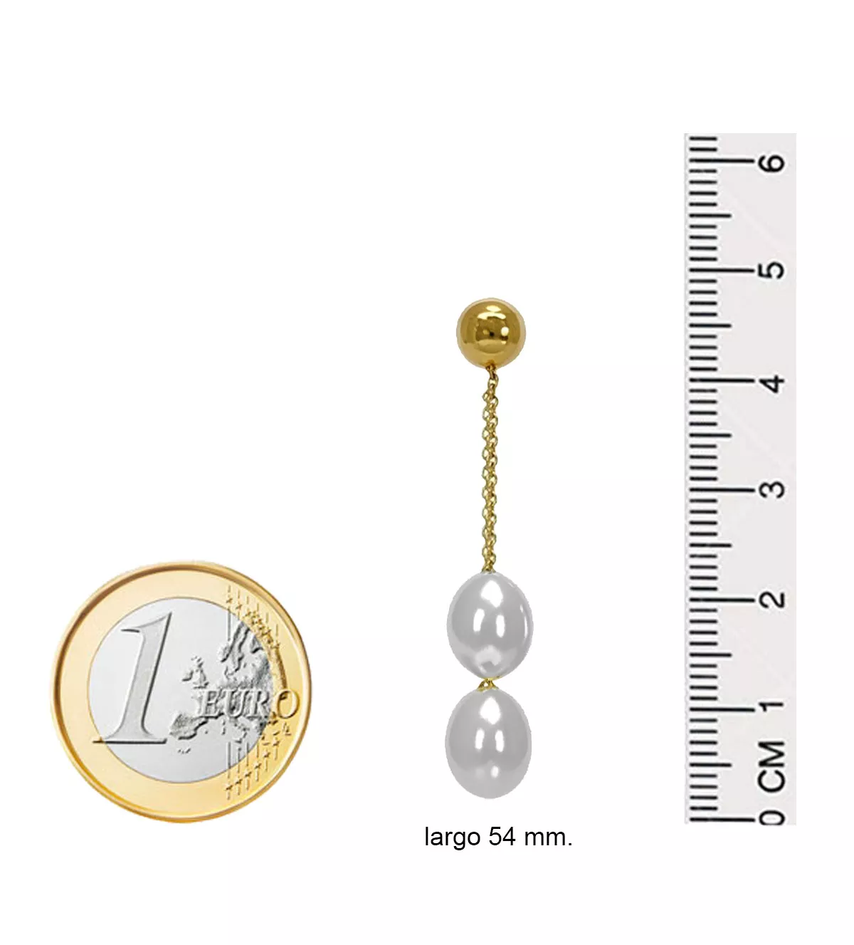pendientes de oro largos con perlas foto con medidas