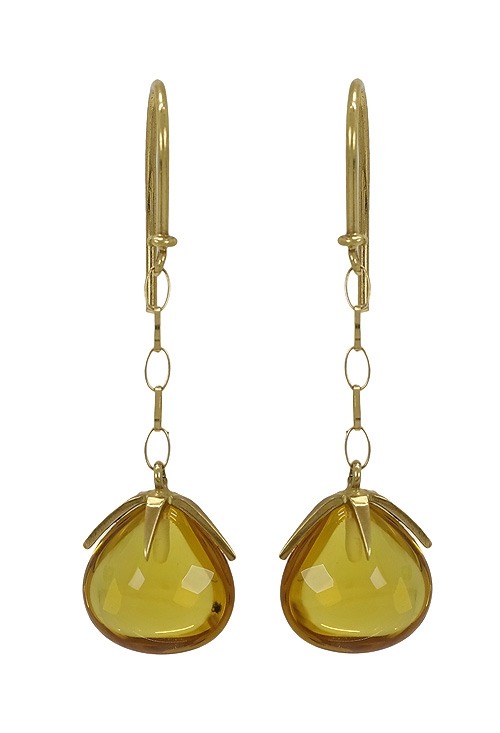 Pendientes con piedras otoñales: 3 tonos tierra que iluminan tu piel con poder este septiembre Pendientes de oro amarillo 18 K largos con ámbar 007_13832-C