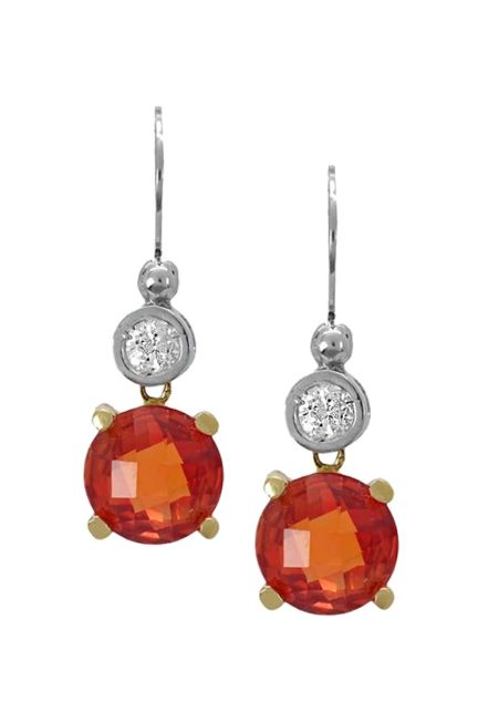 pendientes largos oro bicolor 18 ktes con citrinos y circonitas 146_H109-2