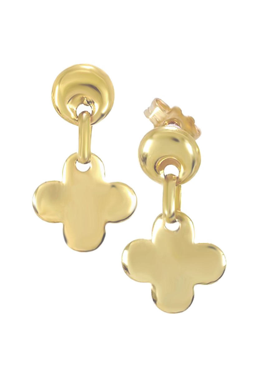 pendientes largos oro amarillo 18 kilates forma de cruz precio barato en joyeria online foto con sistema de presion