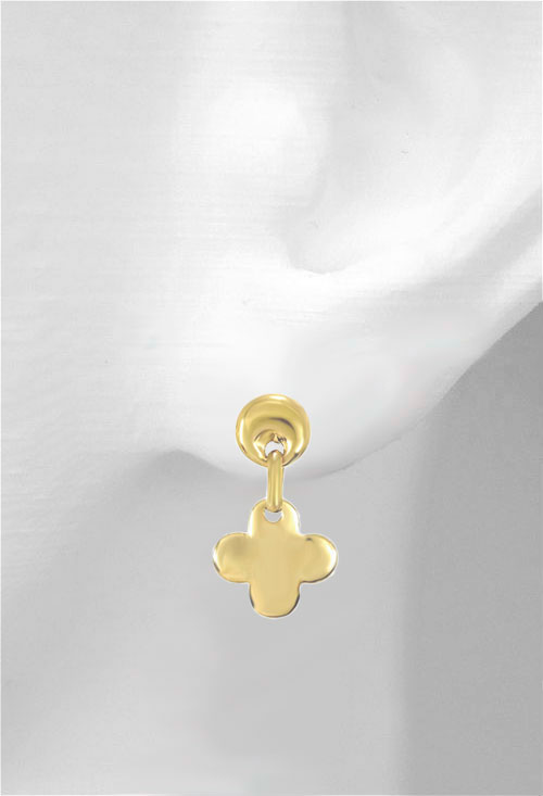pendientes largos oro amarillo 18 kilates forma de cruz precio barato en joyeria online foto en modelo oreja