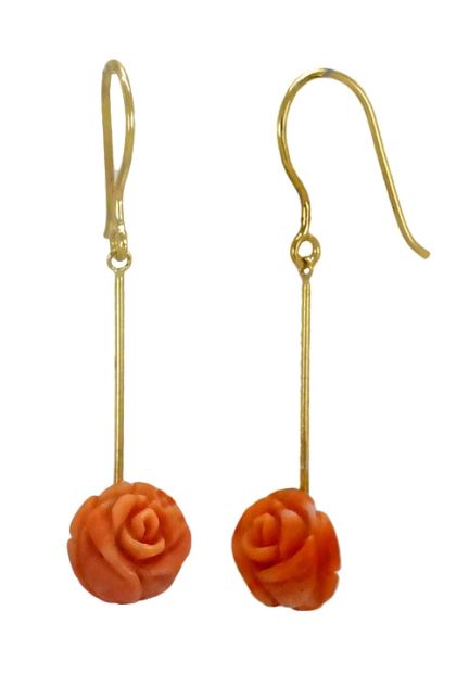 pendientes largos oro amarillo 18 kilates y coral fino 51468 vista lateral