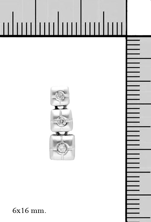 Pendientes oro con diamante, de colgar, oro blanco. 192_Z1305 pendientes largos oro blanco 18 kilates foto con medidas reales