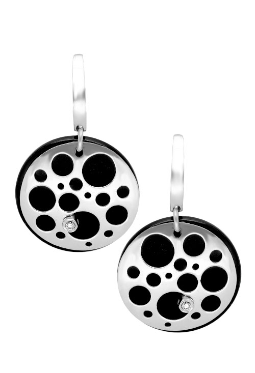 pendientes largos oro blanco 18 kilates con onix y diamantes foto principal