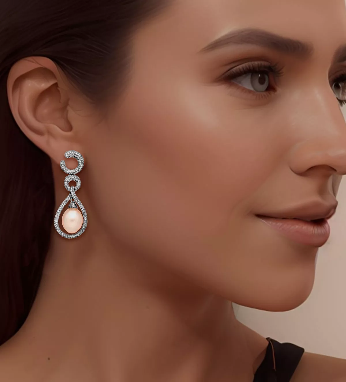 pendiente de oro blanco diamantes y perla australiana toma modelo