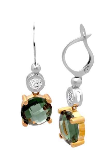 pendientes largos oro bicolor con cuarzo verde y circon fotografia para web el rubi joyeros toma de lado