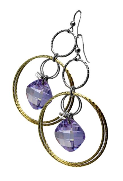 pendientes largos plata bicolor con cuarzos morados 200_135190-M