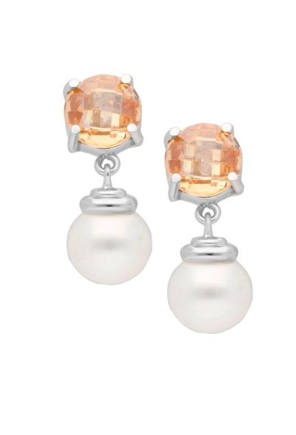 Pendientes oro 1ª ley 750 mmas. (18 k.) largos con piedras oro blanco rfcia.025_B-02584