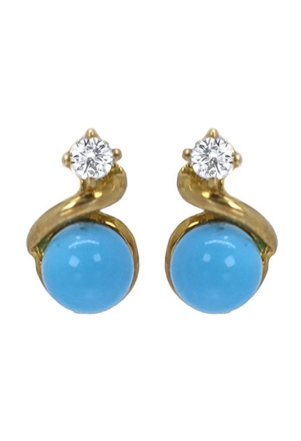 Pendientes oro amarillo 18k con turquesas y circonitas 146_C350-P pendientes niña oro 18k con turquesa y circonitas vista frontal 146_C350-P