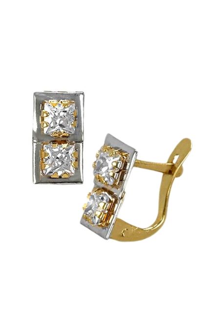 pendientes oro bicolor 18 kilates con circonitas modelo indicado para nina de primera comunión foto para web el rubi joyeros toma lateral