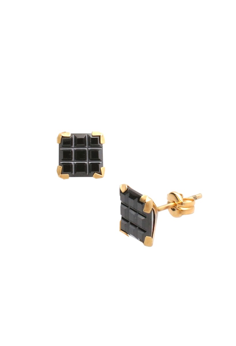 Pendientes oro 18k para hombre damero negro 197_1-0192-CR pendientes de oro con cristal checo negro, para hombre fotografia lateral