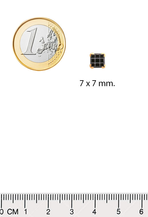 Pendientes oro 18k para hombre damero negro 197_1-0192-CR pendientes de oro con cristal checo negro, para hombre fotografia con medidas