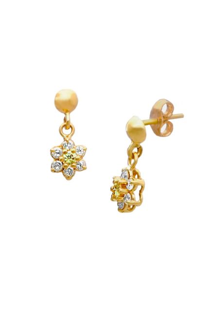 pendientes de oro amarillo 18 ktes con citrino y circonitas vista frontal y lateral