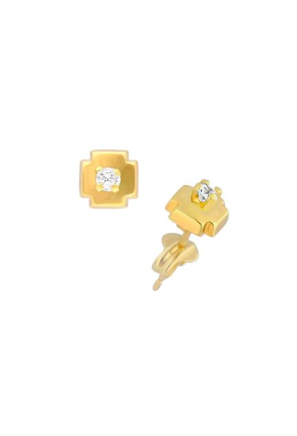 pendientes oro amarillo 18 kilates y circonita con forma de cruz fotografia lateral 100_B093