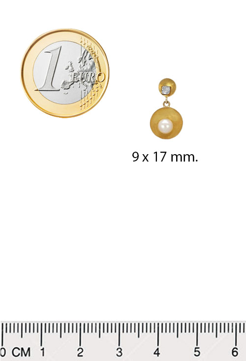 Pendientes oro amarillo y perlas cultivadas 197_1-1319 pendientes largos oro 18k con perla y circonita vista medidas comparadas