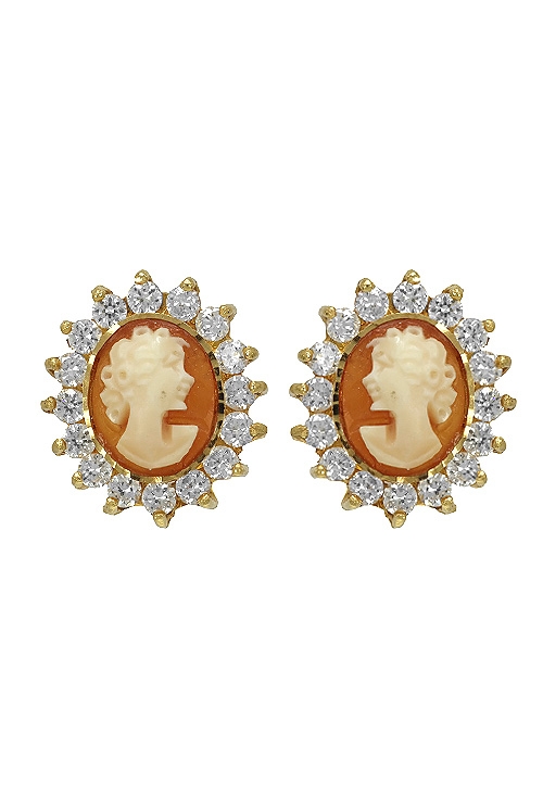 pendientes oro amarillo 18 kilates circonita y camafeo precio muy barato vista frontal 005_14-346