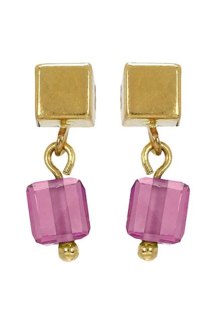 pendientes oro amarillo 18 kilates con cuarzo malva modelo cubos foto frontal precio barato joyeria online 146_K150-1