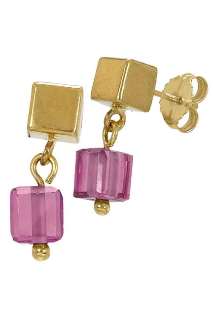 pendientes oro amarillo 18 kilates con cuarzo malva modelo cubos foto lateral precio barato joyeria online 146_K150-1_01