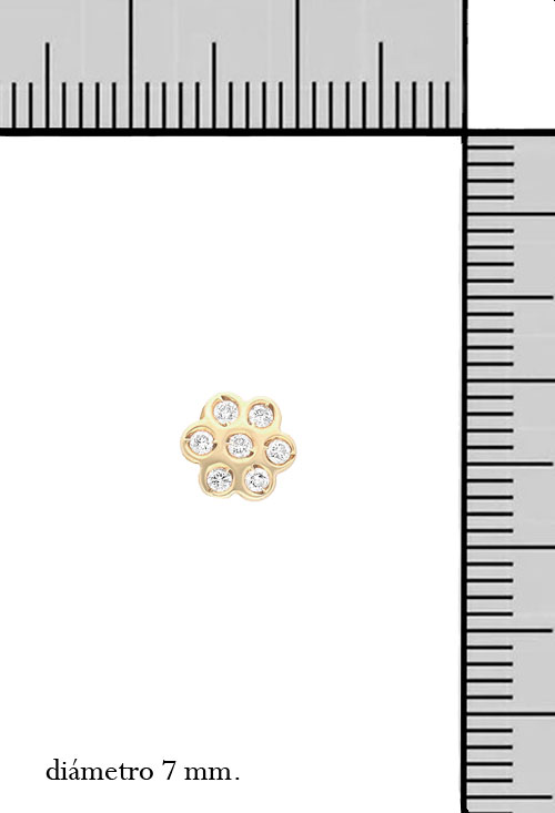 pendientes oro amarillo 18 kilates con diamantes modelo roseta o flor foto con medidas 192_Z1206_M