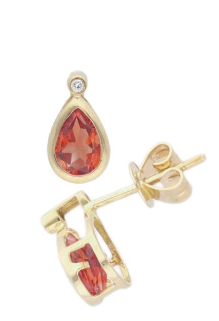 pendientes oro amarillo 18 kilates con granate talla pera y diamante vista lateral precio especial muy barato para venta en joyeria online 115_00329E-379-G-OA