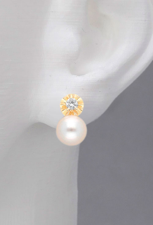 pendientes oro amarillo 18 kilates con perla cultivada y diamante indicado para novia foto expositor oreja precio barato joyeria online 100_2770_02