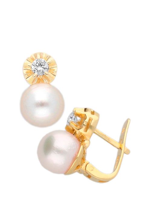 pendientes oro amarillo 18 kilates con perla cultivada y diamante indicado para novia foto lateral precio barato joyeria online 100_2770_01
