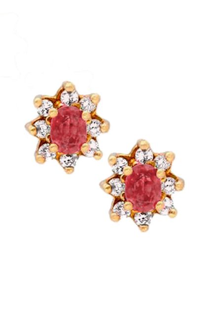 pendientes oro amarillo 18 kilates con rubí fino y diamantes talla brillante vista frontal precio especial para venta en joyeria online muy barato 100_L814