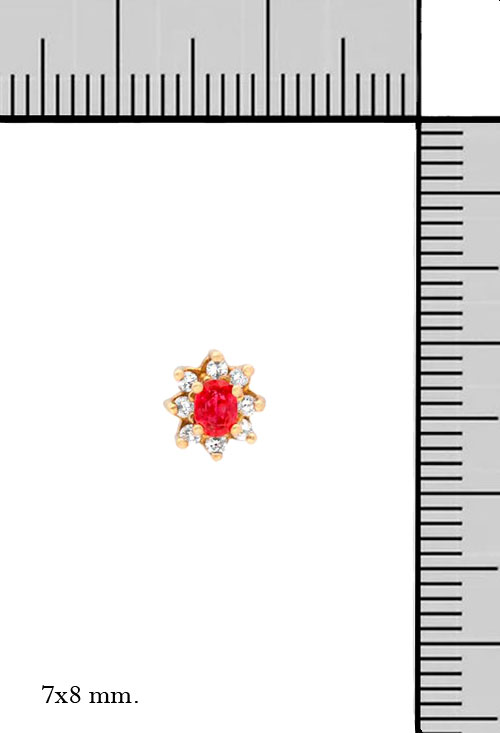 Pendientes oro 18k con diamantes y rubíes finos 100_L814 pendientes_oro_amarillo_18_kilates_con_rub_fino_y_diamantes_talla_brillante_vista_medidas-en-milimetros_precio_especial_para_venta_en_joyeria_online_muy_barato_100_l814