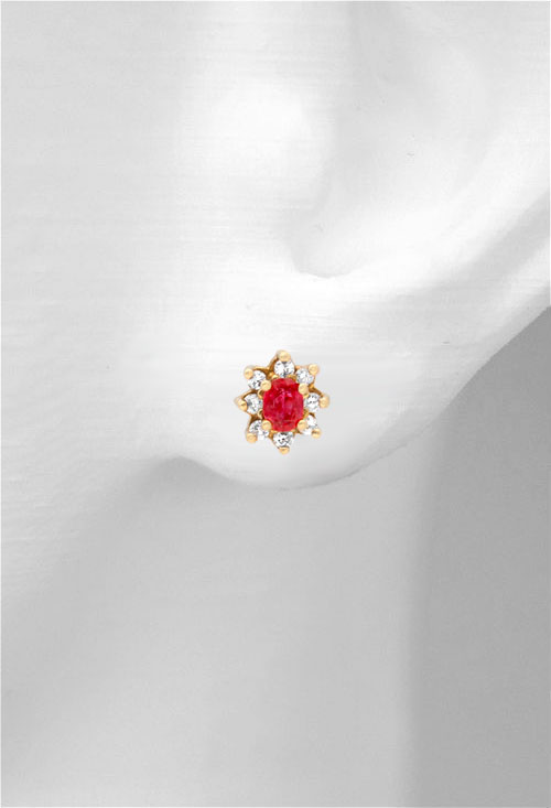 Pendientes oro 18k con diamantes y rubíes finos 100_L814 pendientes oro amarillo 18 kilates con rubí fino y diamantes talla brillante vista modelo oreja precio especial para venta en joyeria online muy barato 100_L814_02