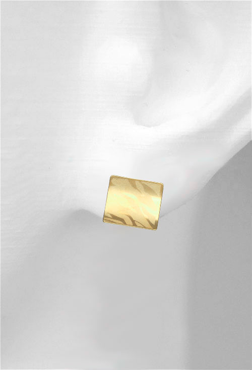 pendientes oro amarillo 18 kilates cuadrado convexo grabado laser foto expositor oreja 002_51636-P