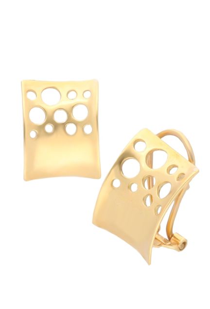 pendientes oro amarillo 18 kilates rectangulo convexo calado con circulos foto lateral