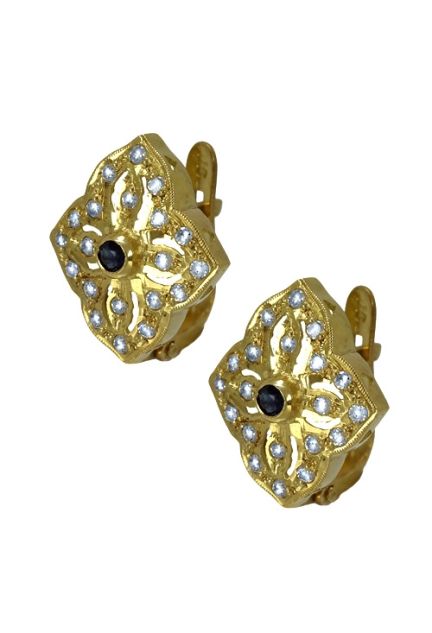 pendientes oro amarillo 18 ktes con circonitas y zafiro central 003_RS-635361-1_01