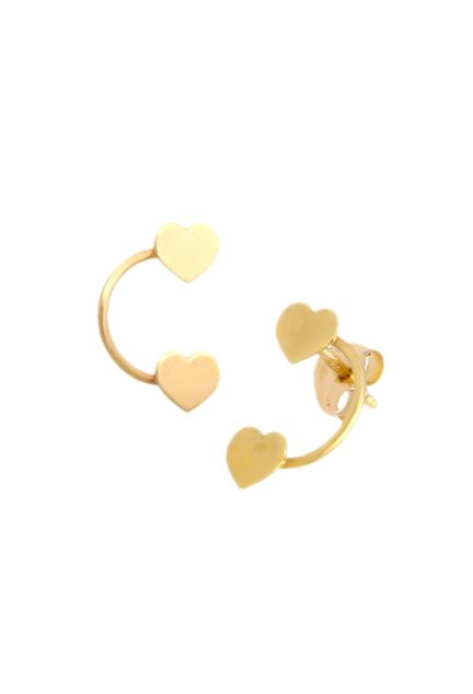 pendientes oro amarillo 18 kilates dos corazones unidos por linea curva con sistemas de presion fotografia para web el rubi joyeros toma lateral