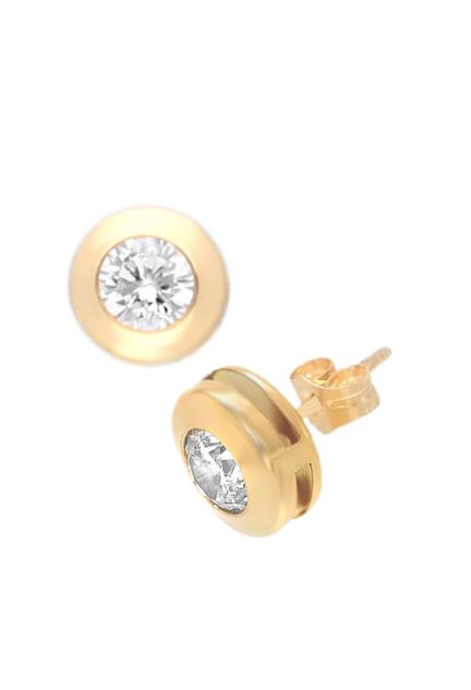 pendientes de oro amarillo 18 ktes tipo chaton vista lateral 234_1958_01